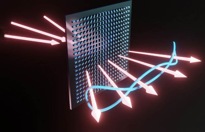 Generating multiphoton entanglement with a tiny metasurface. Image credit: Peking University.