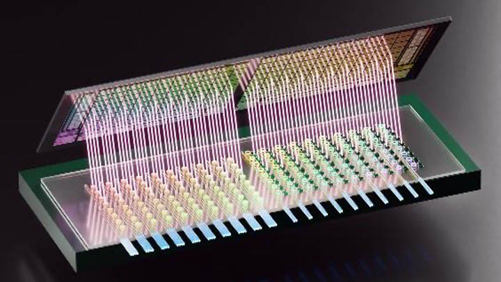 Columbia Engineering's new 3D photonic chip module. Credit: Prof. Keren Bergman.
