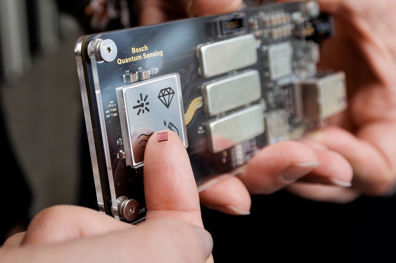 The quantum magnetometer sensor units from Bosch Quantum Sensing are currently the size of a smart phone, with the firm aiming to shrink them further for chip-scale integration. Photo: Bosch.