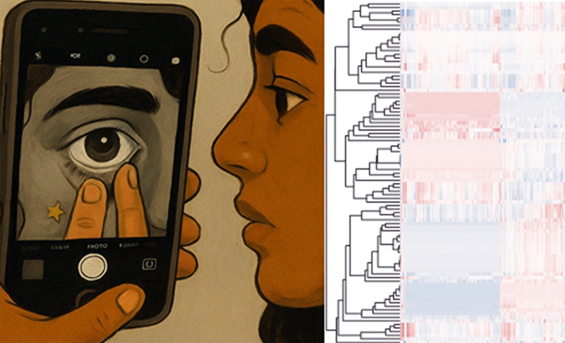 Radiomic features extracted through machine learning from black-and-white smartphone photos enable noninvasive anemia detection in school-age children. This mobile health approach can potentially be valuable in remote or resource-limited settings. The original demonstration photos performed by the authors are further rendered using ChatGPT. Credit: Y.L. Kim, S.G. Hong, and Haripriya Sakthivel.