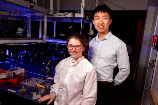 Elizabeth Blackert and Hanyu Zhu. Photo: Jeff Fitlow / Rice University.