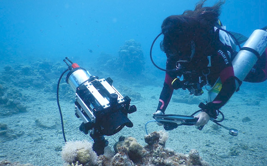 A field deployment of the BUMP microscope in the Red Sea. Credit: Or Ben-Zvi/SIO.