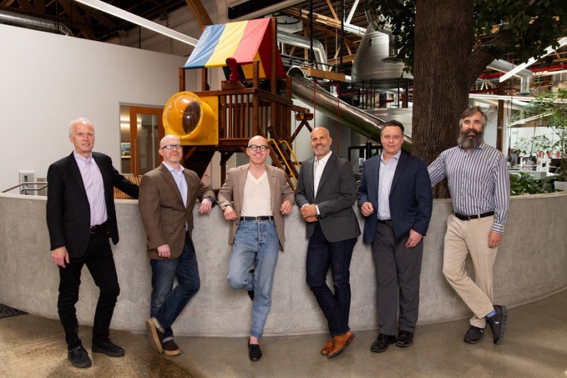 xLight's executive team includes CEO and CTO Nicholas Kelez (third from right), who has more than two decades of experience building large-scale particle accelerators and other facilities at SLAC National Lab and elsewhere. Also involved in the company as its executive chairman is Pat Gelsinger (not pictured), who spent nearly four years as Intel CEO before switching to his current venture capital role. Photo: xLight/Stephanie Cowan.