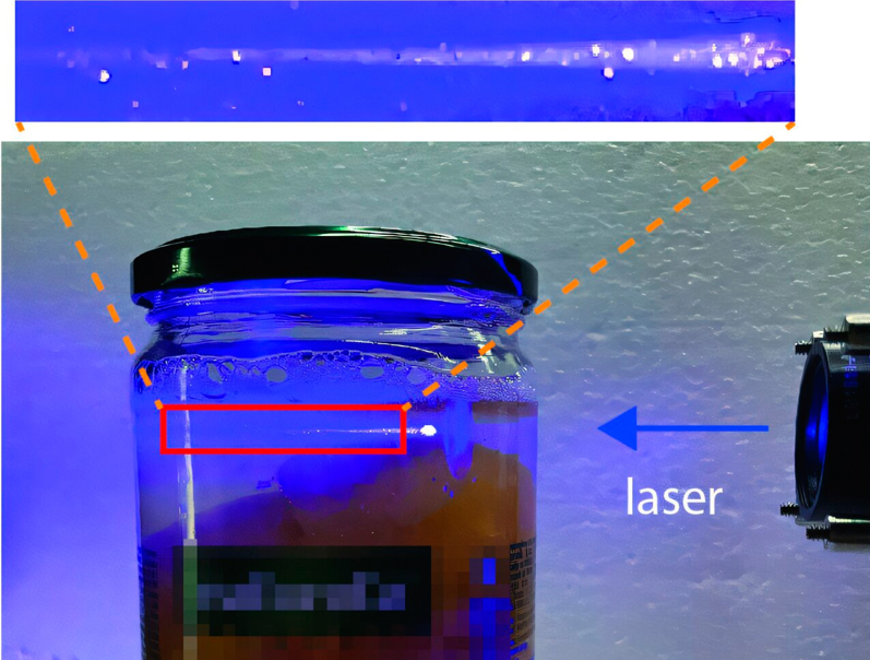 Demonstration of information decoding from edible microlasers embedded within peach compote glass jar. Credit: Abdur Rehman Anwar / JoÅ¾ef Stefan Institute.