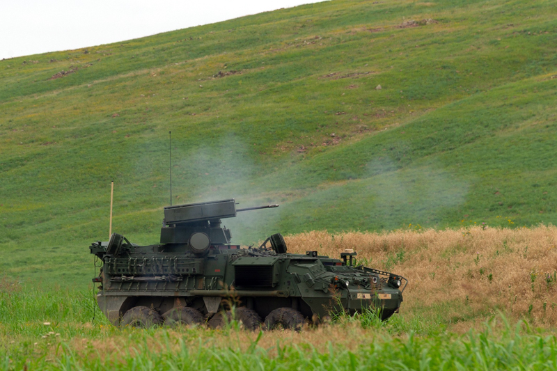 The M-SHORAD system participates in a live-fire exercise at Fort Sill, testing its ability to counter aerial threats. U.S. Army photo by Jim Kendall.