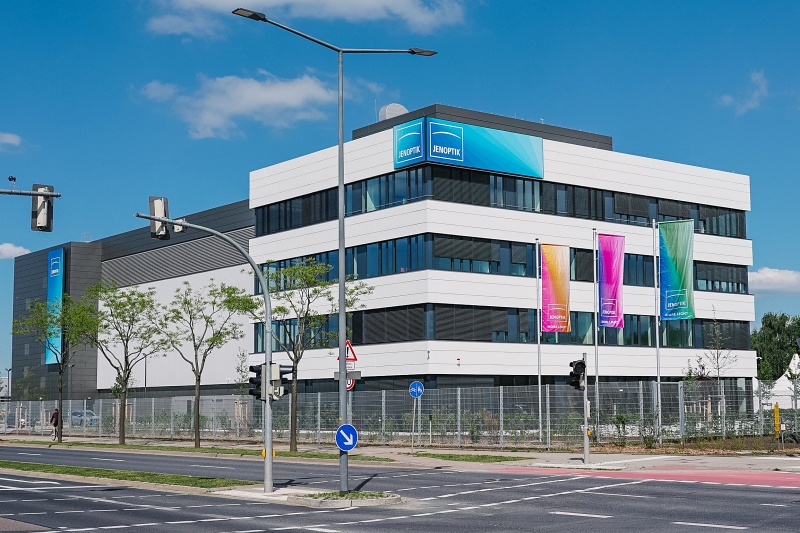 Jenoptik's new &euro;100 million facility in Dresden, where the company produces micro-optic components for semiconductor industry applications. A slump in demand from that sector and ongoing tariff-related uncertainties have prompted Jenoptik's executive team to forecast that sales are now likely to fall this year compared with 2024, while a planned sale of the Prodomax Automation subsidiary has been halted due to particular difficulties in US-Canada trading relations and the North American automotive market. Photo: Benjamin Jehne/Jenoptik.