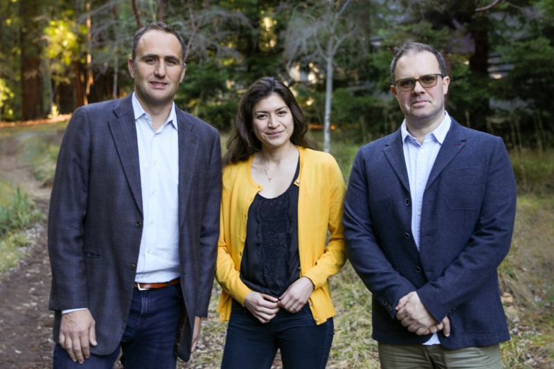 The UC Santa Cruz research team was spearheaded by Marco Rolandi (left), Marcella Gomez (center), and Mircea Teodorescu (right). Photo: UC Santa Cruz.