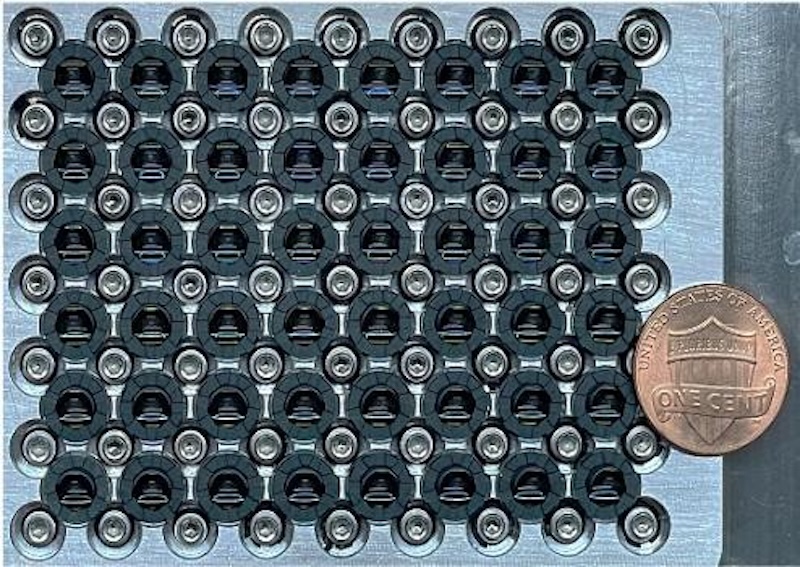 A close-up view of the PANORAMA microscope's camera array, which uses 48 tiny cameras working together to capture ultra-high-resolution, gigapixel images of large and non-flat objects in a single snapshot. Credit: Roarke Horstmeyer/Duke University.