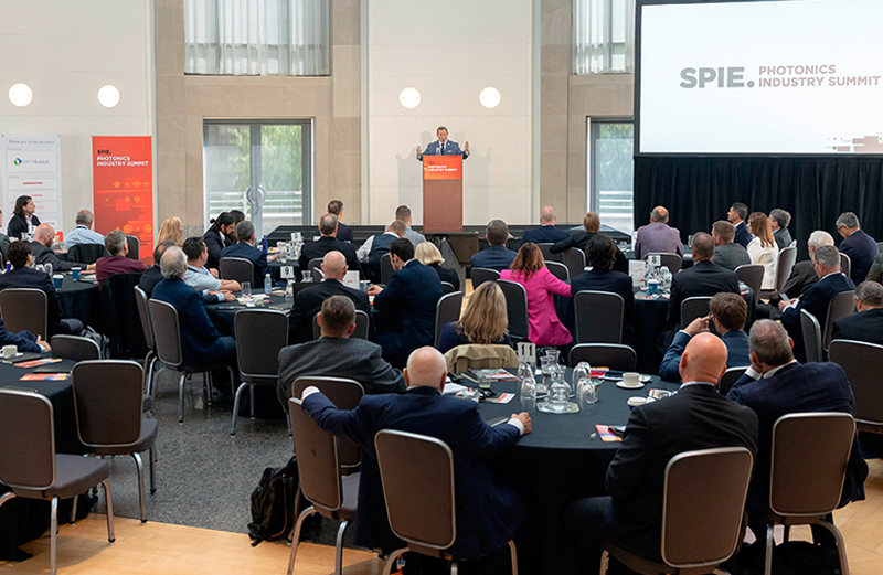 Optics and Photonics Caucus Co-Chair, Rep. Joe Morelle (D-NY) addresses the crowd at the 2025 SPIE Industry Summit during his keynote presentation. Photo: SPIE.