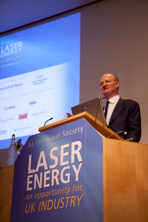 David Willetts MP, the UK's Minister of State for Universities and Science, speaking about the potential for laser fusion as a future energy resource, at London's historic Royal Society. Credit: Tracey Croggon/HiPER.