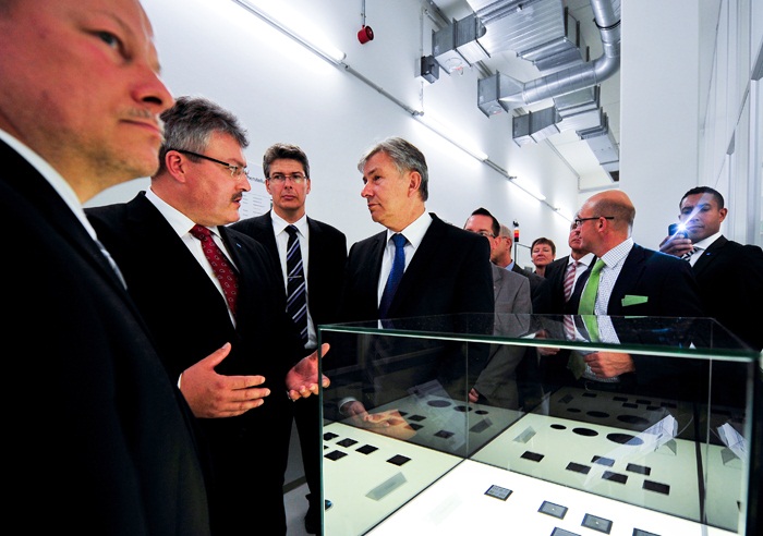 Mertin (second from left) at the opening of the company's new laser diode manufacturing facility in Berlin. The site is just one of a number of examples of Jenoptik's recent global expansion. Credit: Jenoptik.