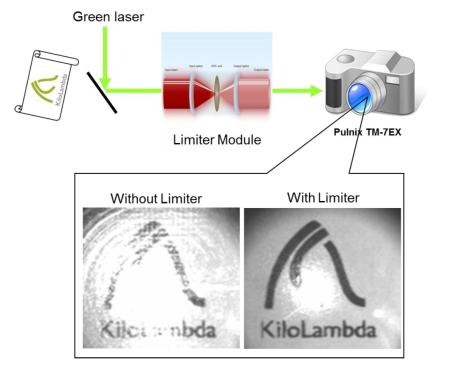The KiloLambda filter mitigates the dazzling effect of the laser, but without obscuring the sensor's view of the image. At high enough power levels, the material breaks down into a localized opaque spot, leaving the remainder of the field of view clear. Credit both images: KiloLambda Technologies. 