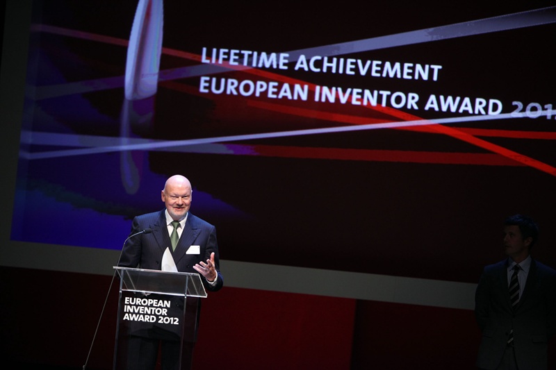 University of Heidelberg professor, and serial entrepreneur and patent filer Josef Bille, after receiving his lifetime achievement award at the 2012 European Inventor Awards. Presented by the European Patent Office annually in the country currently holding the European Union Council presidency, this year's event took place in Denmark, at the Royal Danish Playhouse in Copenhagen. Credit: EPO.