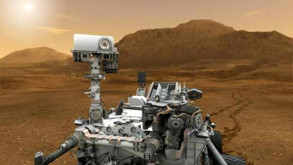 ChemCam is located on Curiosity's mast, from where LIBS can analyze the composition of Martian rocks up to seven meters away. Credit: JPL.