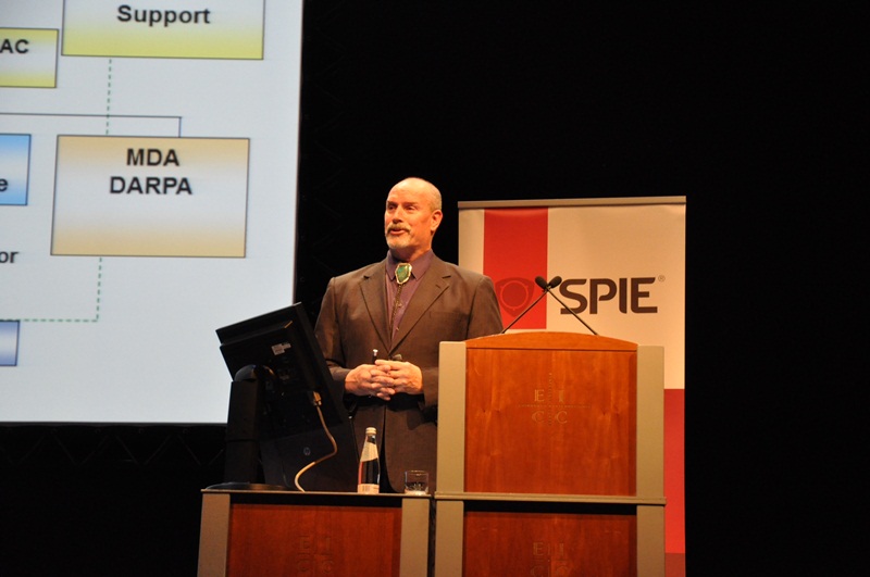Mark Neice, director of the High-Energy Laser Joint Technology Office (HEL-JTO) in the US, speaking in Edinburgh. Credit: Andy Brown/SPIE.