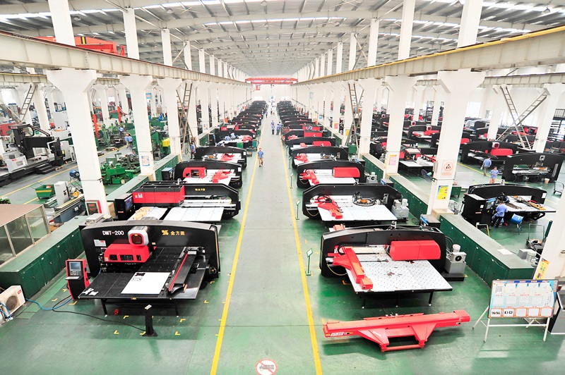 The production floor at Trumpf's new Chinese associate machine tool company, Jiangsu Jinfangyuan CNC Machine Company Ltd. Trumpf has purchased a 72% stake in the firm, which began operations in 1997 and sells both laser and non-laser machine tools. Credit: TRUMPF Group.