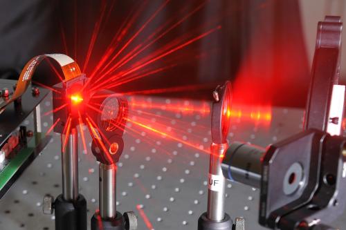 A bench-top demonstration of the liquid crystal SLM acting on a laser beam. Credit: Andrew Forbes/CSIR.