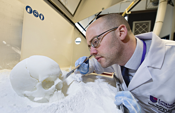 Your majesty! Laser sintering was used to create a 3D plastic physical replica of the king's skull and skeleton.