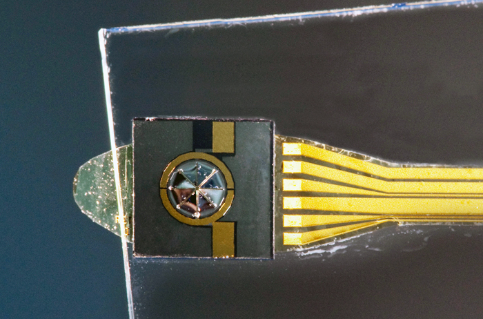 Although the lab prototype of the electro-acoustic transducer is square (here), future designs are planned to be circular. Photo credit: Fraunhofer IPA.