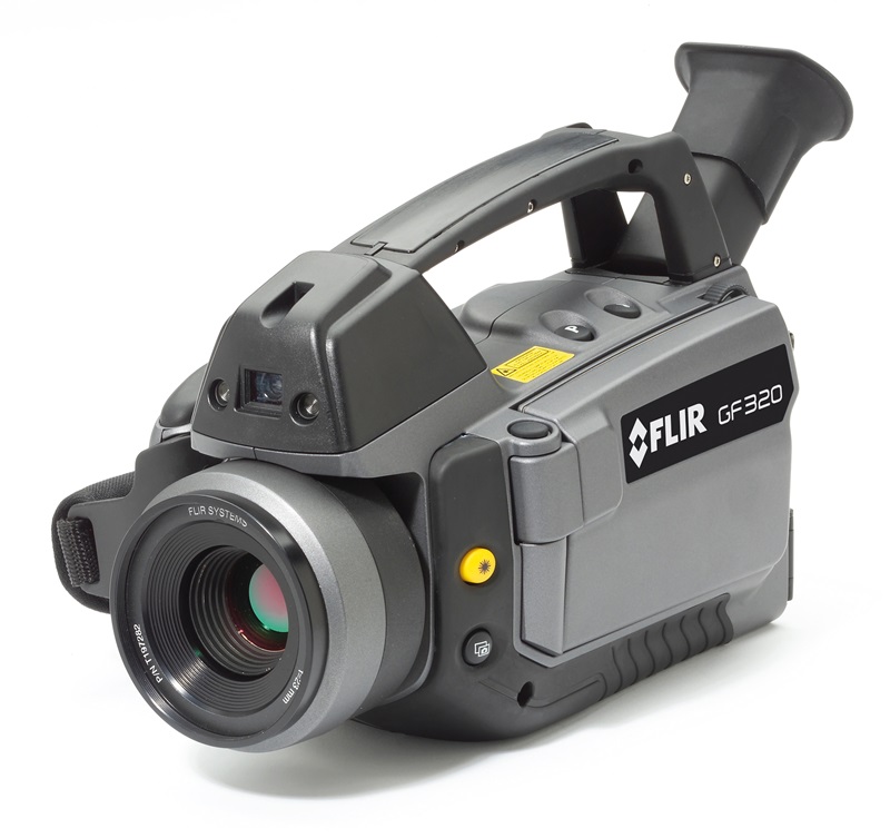 Part of FLIR's range of optical gas imaging (OGI) products, the GF320 camera is capable of identifying sources of volatile organic compound (VOC) emissions, leaking components in refineries, chemical plants and offshore oil / gas extraction platforms, fluorinated hydrocarbon leaks from refrigeration plants, and sulfur hexafluoride emissions from electrical utlity plants. It can also provide non-invasive monitoring of leaks from biogas storage tanks. Credit: FLIR Systems.