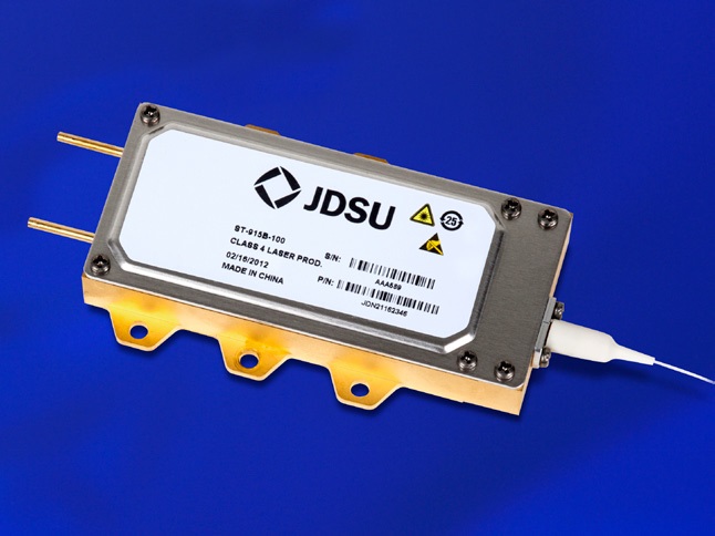 JDSU's 140W fiber-coupled diode pump laser modulem part of the new ST Series, is said to feature the brightest fiber-coupled diode laser performance in the industry. The new design is based on JDSU's next-generation diode laser chip, with the product aimed at applications for fiber lasers in manufacturing and life sciences. Credit: JDSU.