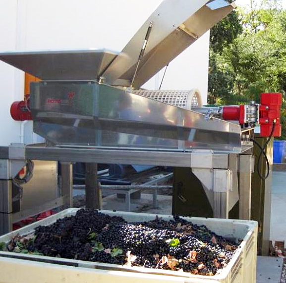 A grape destemmer in action. The 
