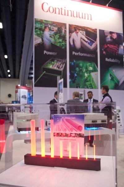 Continuum's solid-state laser rods, on view at the Photonics West exhibition earlier this year. Credit: Joey CObbs/SPIE.