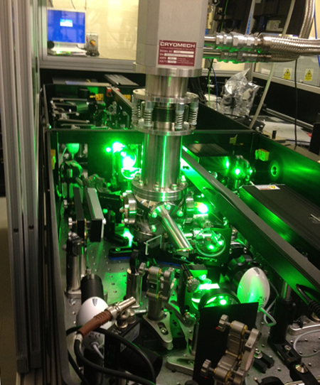 Experimental set-up at Rutherford Appleton Laboratories in the Artemis laser facility: a femtosecond laser system resolves rotations of complex molecules. Photo: Gediminas Galinis (University of Leicester).