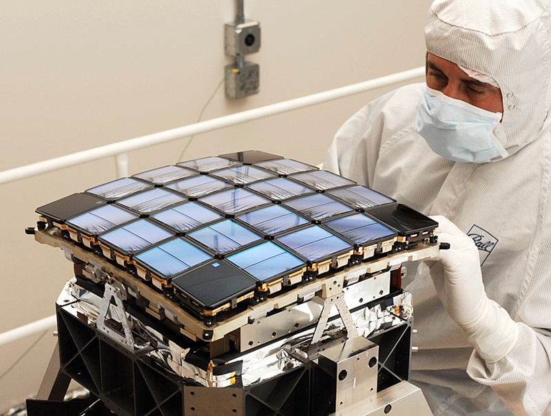 Kepler's light detector, a focal plane array comprising 42 individual CCD sensors, was produced by UK-based e2v technologies. Although the space telescope has only had its camera trained on a tiny part of the night sky, it has detected more than 4000 potential exoplanets, of which just over 1000 have been confirmed by NASA scientists. Of those, only eight are regarded as being similar to Earth - although none of them orbit a star similar to the sun. Credit: Ball Aerospace/NASA.