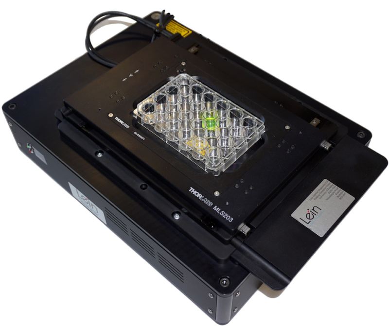 The fScan 3D fluorescence tracking plate reader measures thickness, fluorescence and scatter, and is designed to work with a large number of fluorophores. Credit: Lein Applied Diagnostics/Graeme Clark.