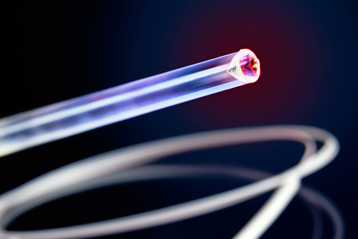 By a new laser process, optical fibers can now be inserted into even smaller vein branches. &copy; Fraunhofer IZM