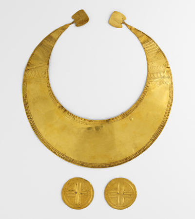 Gold standard: Lunula and discs. Credit: National Museum of Ireland.