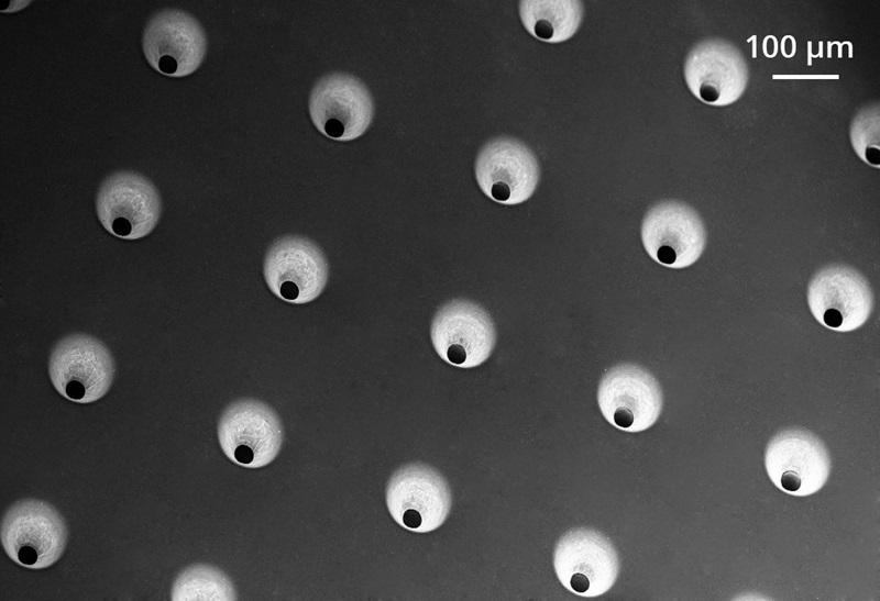 3D-Micromac showed off a number of its laser processes at the recent World of Photonics event, including an ultrafast drilling approach it is aiming at inkjet nozzle production. Image: 3D-Micromac.