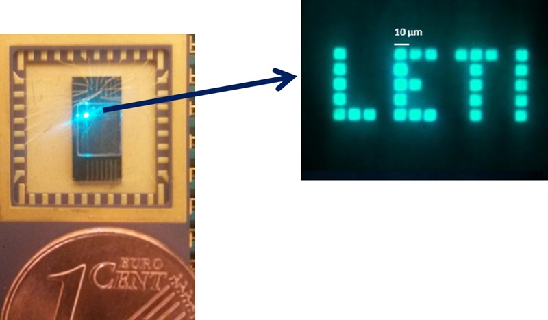 CEA-LETI researchers in France are working to develop an array of tiny LEDs to deliver brighter images and a wider field of view for Google Glass-like products. Image: CEA-LETI.