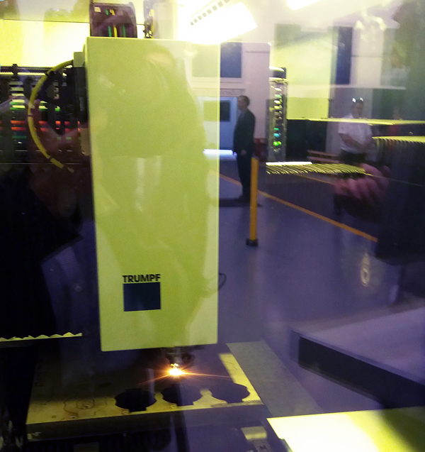 UK first: The Trumpf 5030 cutting a 50mm stainless steel sheet. Photo: Matthew Peach.