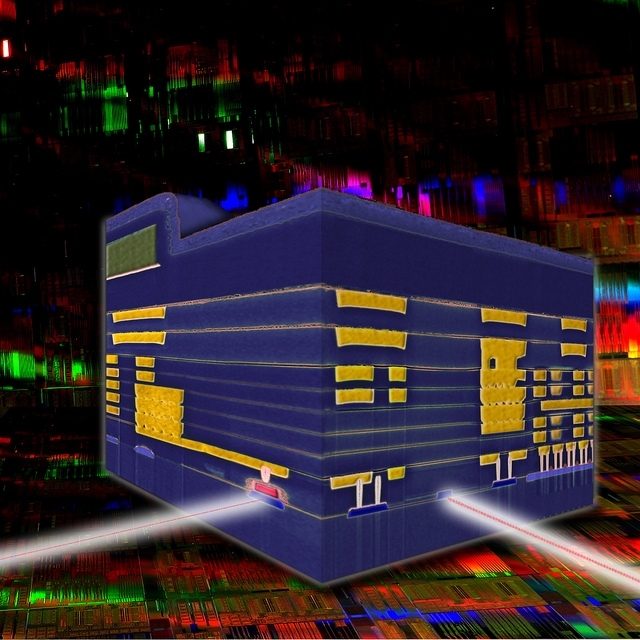 Highly integrated optoelectronic chips promise to revolutionize data center and internet communication, but their complexity presents a major packaging challenge. Image: IBM.