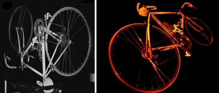3D-OCT visualization of a bicycle, a scanned volume of 1.8 cubic meters. Credit: MIT/Optica.
