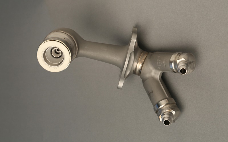 A 3D-printed, high-efficiency fuel nozzle, made using additive techniques for the LEAP jet engine. Up to 20 of the parts are needed per engine, and GE expects to be producing 40,000 of them by the end of the decade/ Photo: GE Aviation.