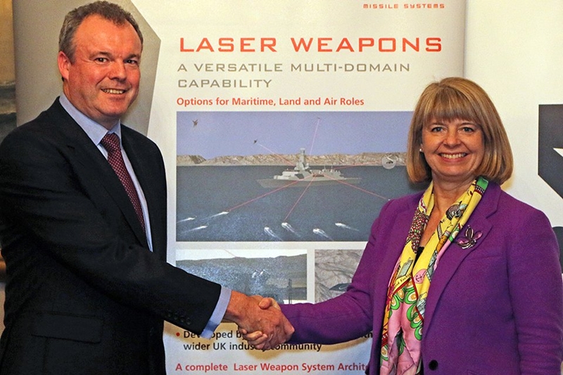 David Armstrong, the managing director of MBDA, shaking hands with Harriet Baldwin, the UK's Minster for Defence Procurement. Baldwin said in a statement: 