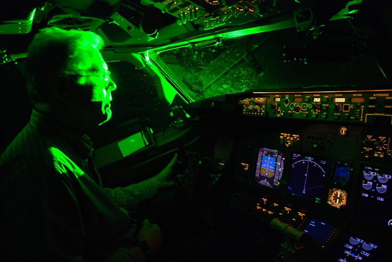 Since 2005 at least 35,000 laser pointing strikes have been reported to the US Federal Aviation Administration. Photo: FAA.