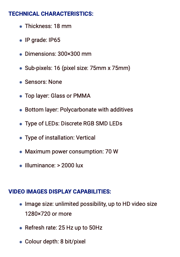 Versatile: Specifications of LUMENTILE. Image: Lumentile.