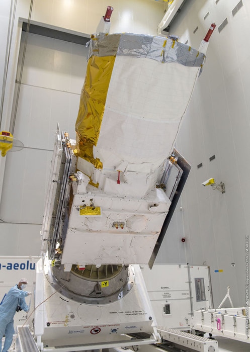 The recent launch of the Aeolus mission for monitoring winds from space saw some Lumibird photonics technology fired into orbit. The Paris company designed and manufactured an amplifier element for the problematic high-power pulsed UV (355nm) laser that makes the wind measurements. Photo: ESA/CNES.