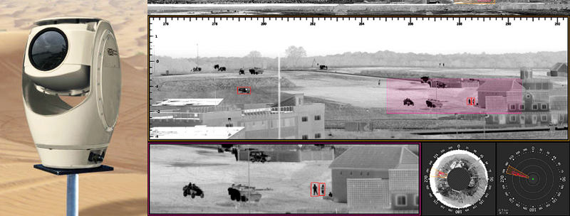 We can see you: HGH's Spynel X long-range panoramic surveillance system (l) enables automatic search and track of multiple targets of interest (IR rendition). Images HGH Infrared. 