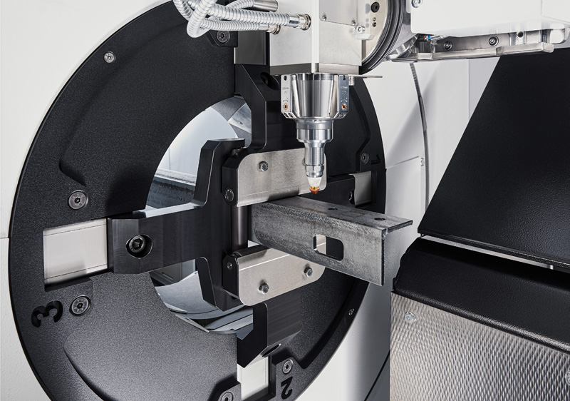 TruLaser Tube 3000 fiber features a self-centering clamping system.