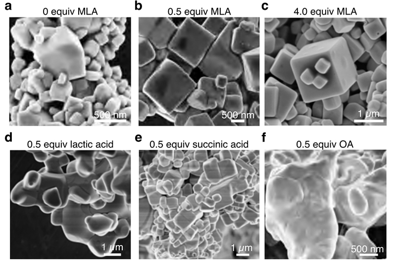 Electron microscope images of samples of different chemical combinations. 
