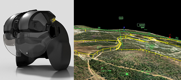 X-Sight HMD for helicopter pilots; and its view of fused Xplore and BrightNite feeds.