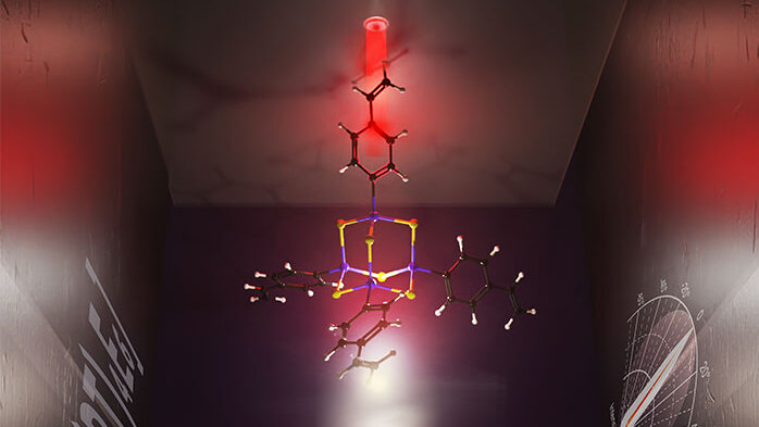 Under infrared light, adamantane-based clusters emit directional white light.