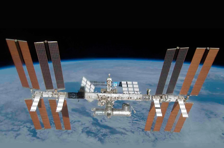 The International Space Station in Earth’s orbit.