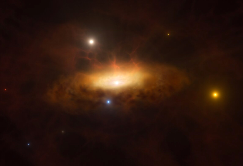 Artist’s impression of the galaxy SDSS1335+0728 lighting up.