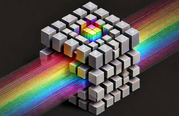 Artistic depiction of wavelength-multiplexed diffractive optical processor for 3D QPI.